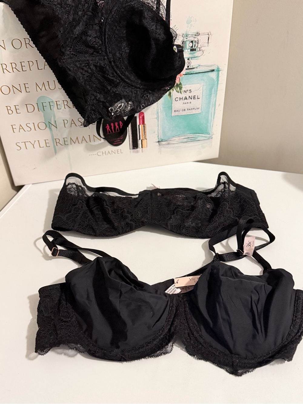 Victoria's Secret Black Lace Underwire Bra Set